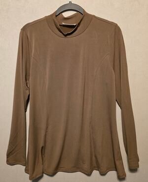 Zenna Princess line mock neck top soft brown poly-spandex size XL